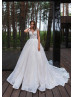 Short Sleeve Beaded Ivory Sparkling Tulle Lace Wedding Dress